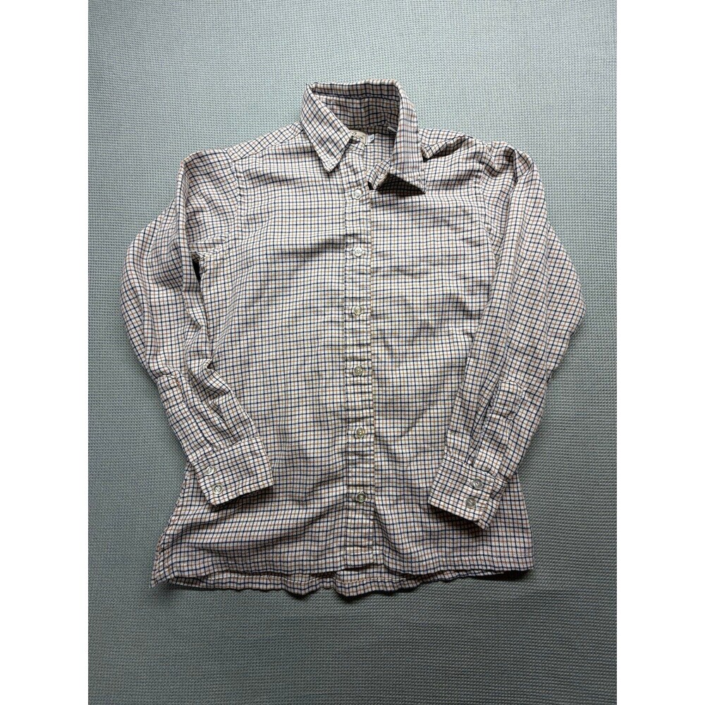 Vintage L.L.Bean Plaid Button Down Shirt Women’s 12 Long Sleeve Navy Tan